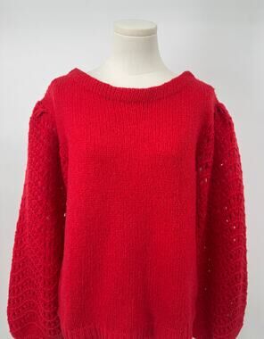 Merlette Red Wool Alpaca Sweater Boatneck Pointelle Sleeve Oversized S